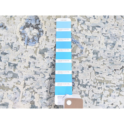 Modern and Contemporary Wool & Silk Hand Knotted Rug Blue Ivory 4.0X6.0 -O059750