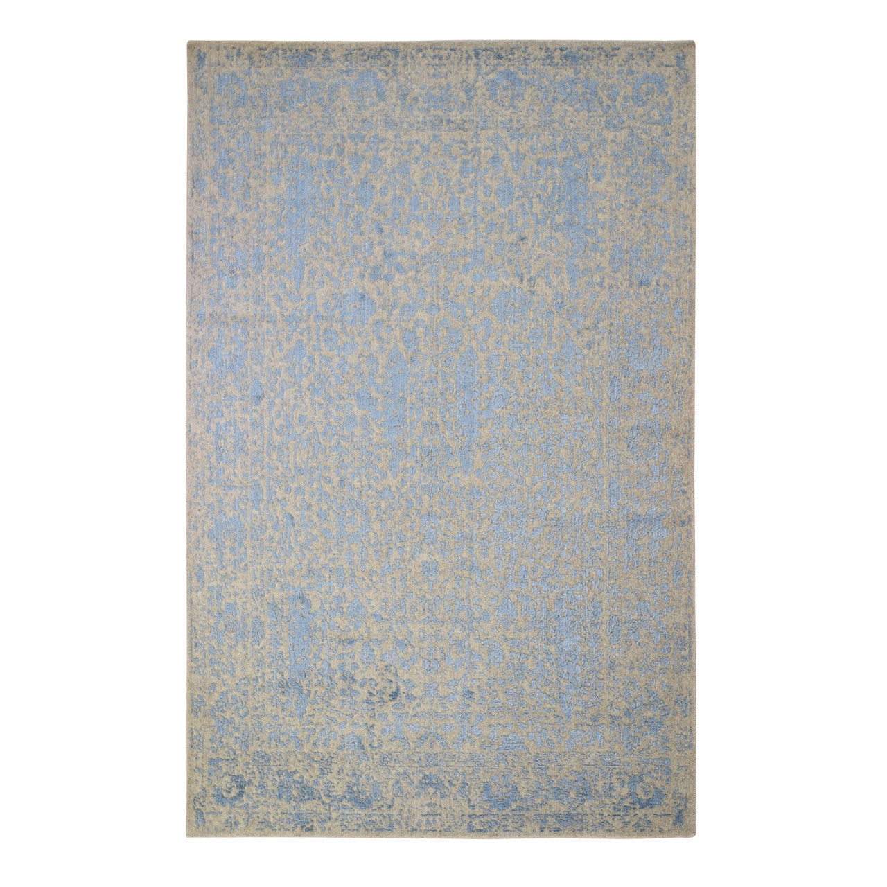 Blue 5'10" x 9'0" Transitional Handloom Wool/Silk Rug - Sku: O059762