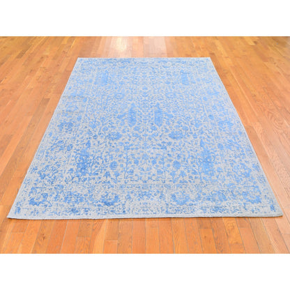 Transitional Wool & Silk Hand Loomed Rug Blue No Border 5.10X9.0 -O059762