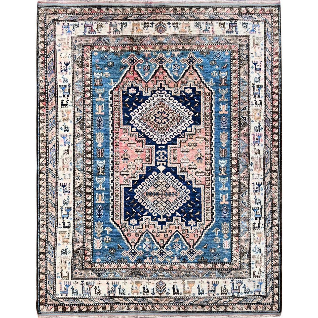Kazak Wool Hand Knotted Rug Pink 5.0x6.3 -O0597