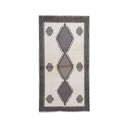 Persian Wool Hand Knotted Rug Ivory Gray 3.5X6.4 -O059844