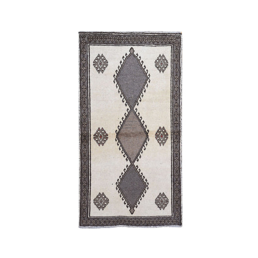 Persian Wool Hand Knotted Rug Ivory Gray 3.5X6.4 -O059844