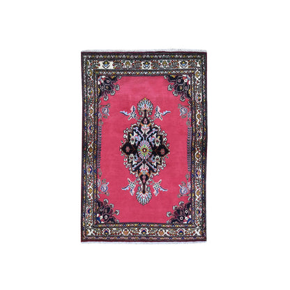 Persian Wool Hand Knotted Rug Pink Ivory 3.4X5.6 -O059859