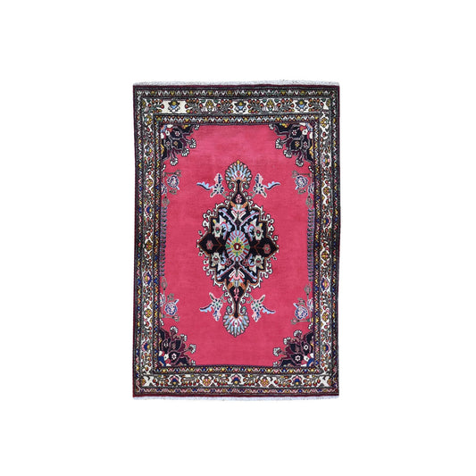 Persian Wool Hand Knotted Rug Pink Ivory 3.4X5.6 -O059859