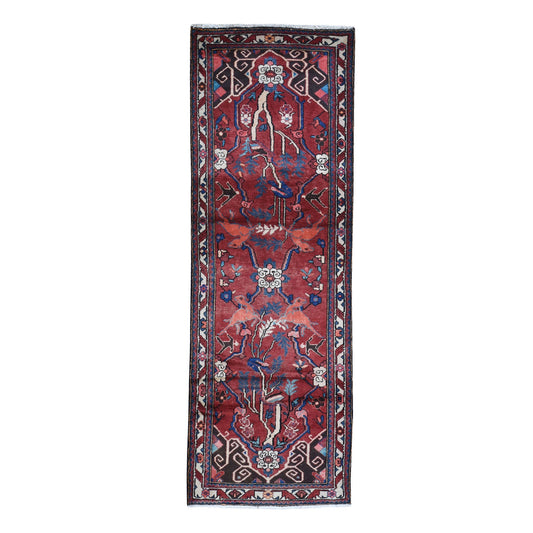 Persian Wool Hand Knotted Rug Red Ivory 3.5X9.7 -O059860