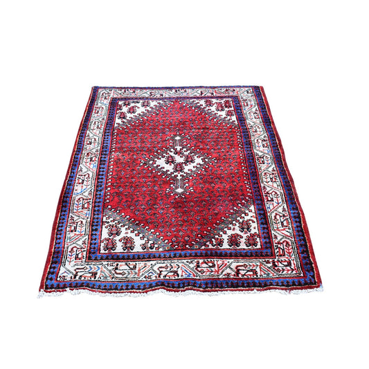 Persian Wool Hand Knotted Rug Red Ivory 3.7X5.0 -O059904