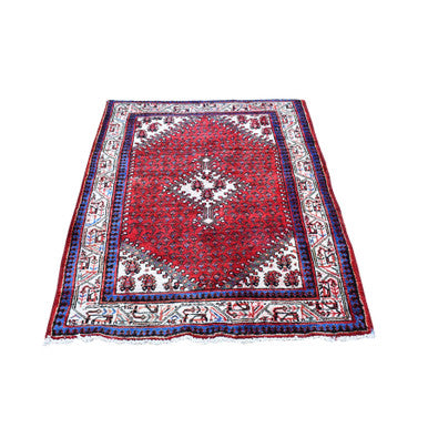 Persian Wool Hand Knotted Rug Red Ivory 3.7X5.0 -O059904