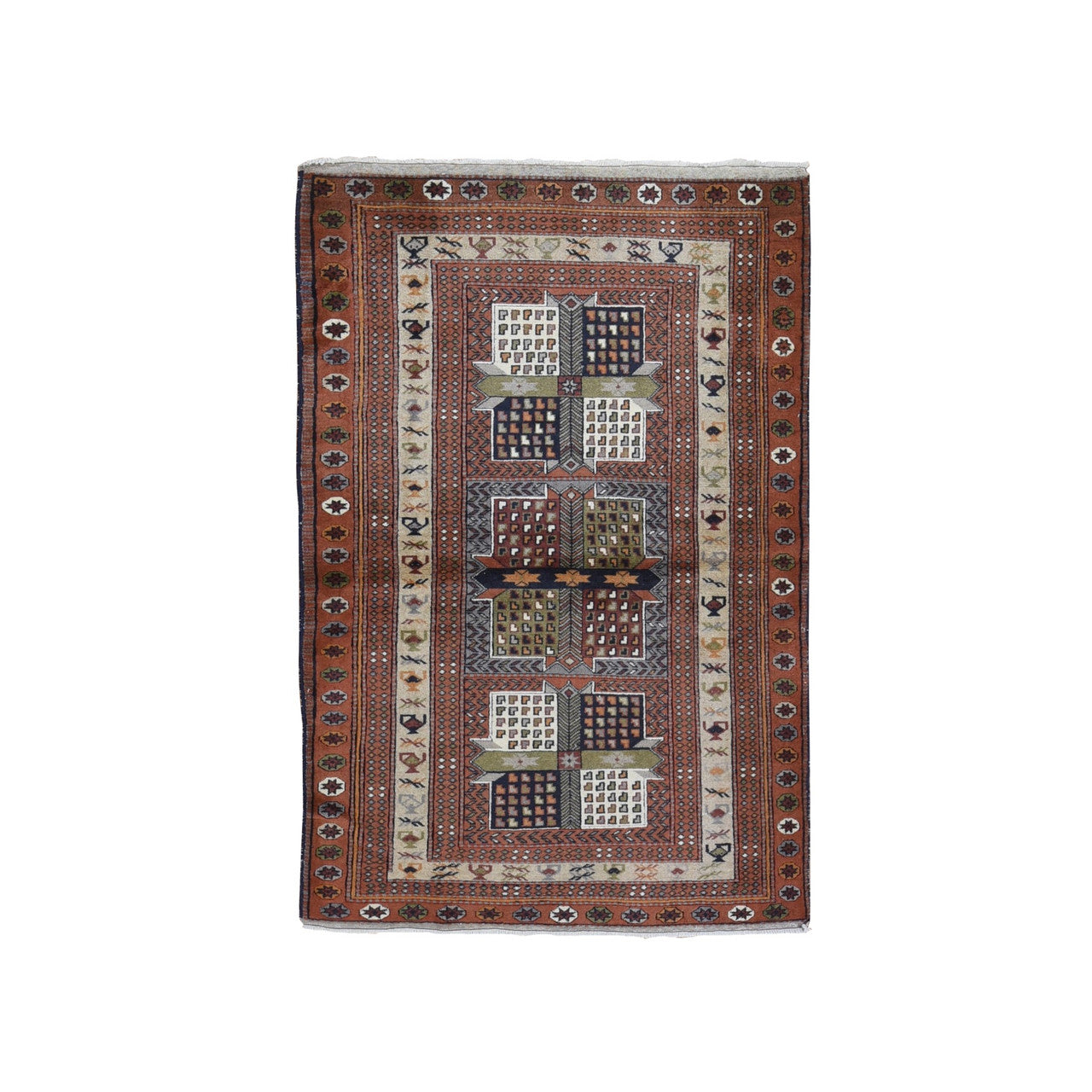Persian Wool Hand Knotted Rug Brown Burnt Orange 4.0X5.10 -O059925