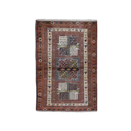 Persian Wool Hand Knotted Rug Brown Burnt Orange 4.0X5.10 -O059925