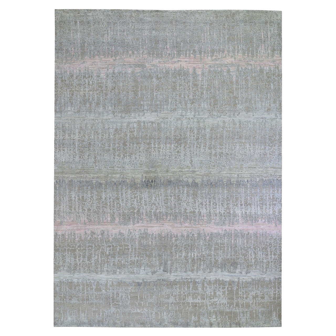 Pink 9'0" x 12'5" Modern and Contemporary Hand knotted Wool/Silk Rug - Sku: O059948