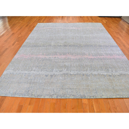 Modern and Contemporary Wool & Silk Hand Knotted Rug Pink No Border 9.0X12.5 -O059948