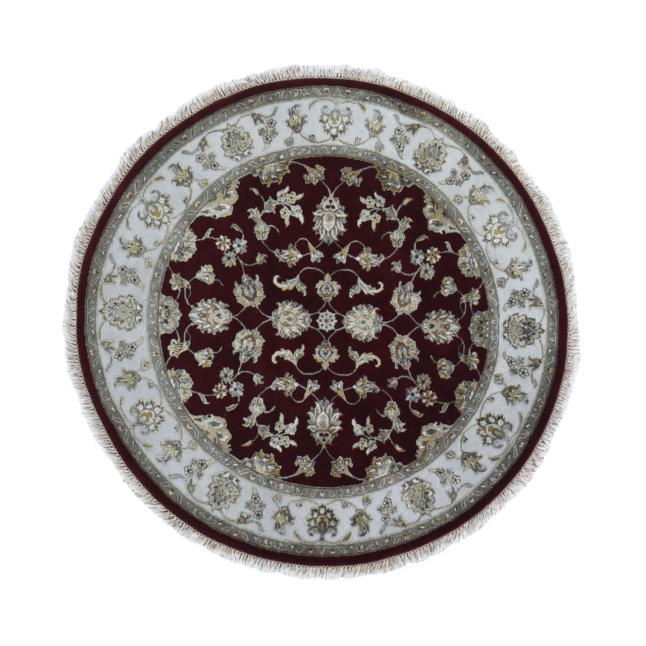 Red 5'0" x 5'0" Rajasthan Hand knotted Wool/Silk Rug - Sku: O059951
