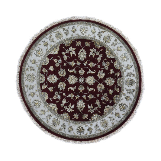Rajasthan Wool & Silk Hand Knotted Rug Red Ivory 5.0X5.0 -O059951