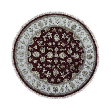 Rajasthan Wool & Silk Hand Knotted Rug Red Ivory 5.0X5.0 -O059951