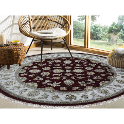 Rajasthan Wool & Silk Hand Knotted Rug Red Ivory 5.0X5.0 -O059951