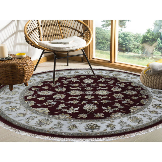 Rajasthan Wool & Silk Hand Knotted Rug Red Ivory 5.0X5.0 -O059951