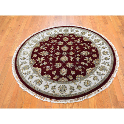 Rajasthan Wool & Silk Hand Knotted Rug Red Ivory 5.0X5.0 -O059951