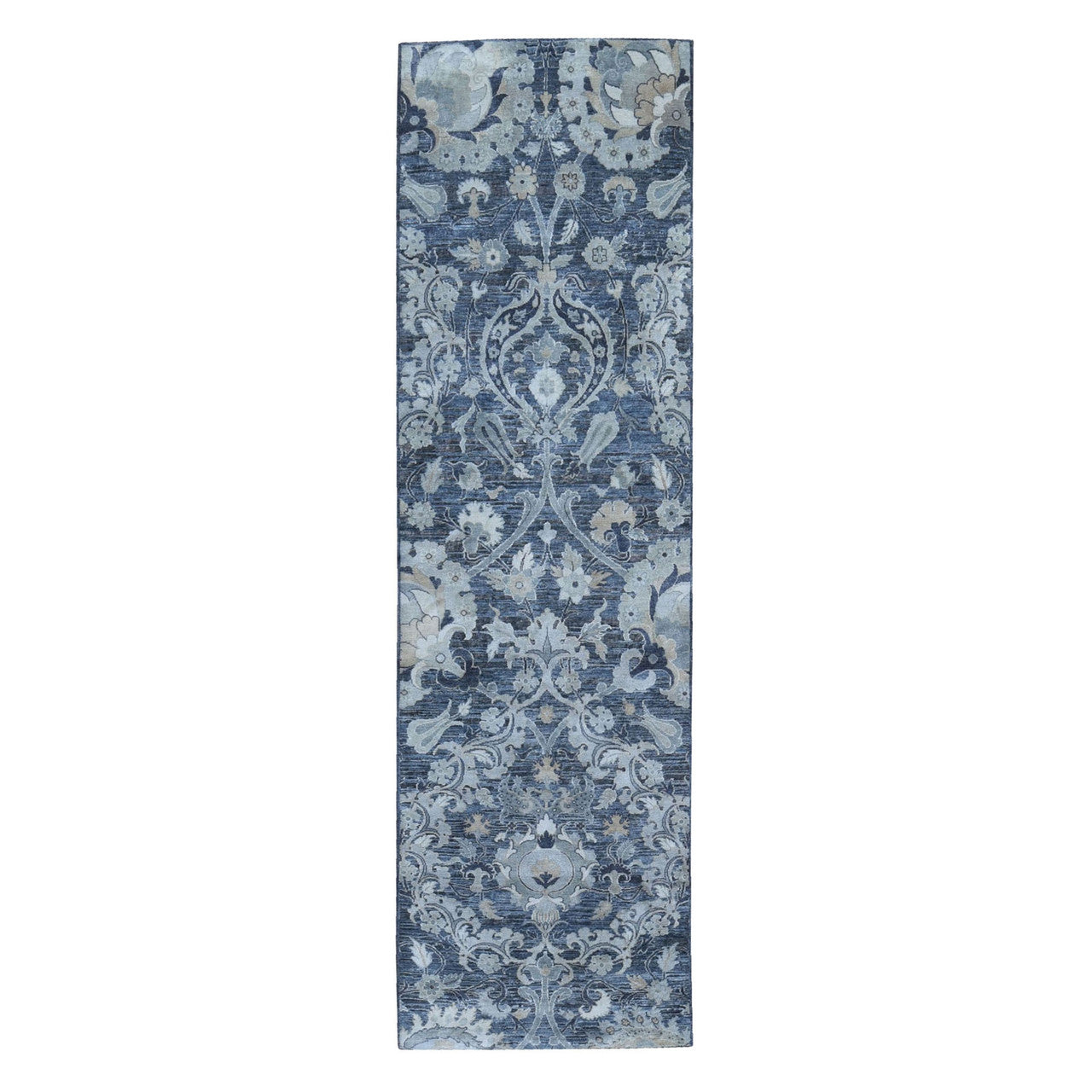 Gray 3'0" x 10'2" and Hand knotted Wool/Silk Rug - Sku: O059952