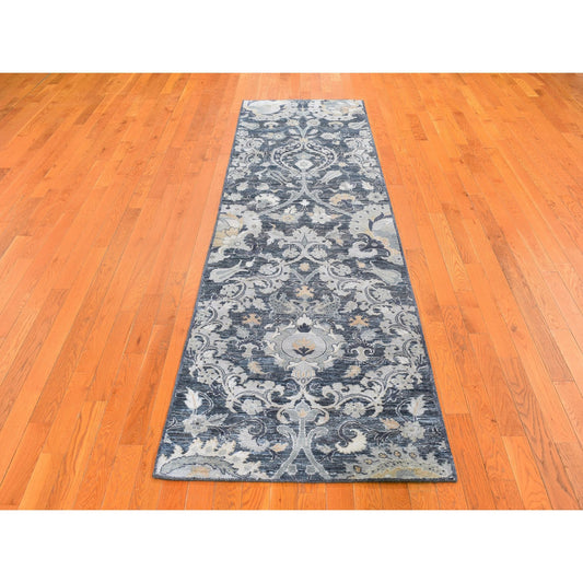 Wool and Silk Wool & Silk Hand Knotted Rug Grey No Border 3.0X10.2 -O059952