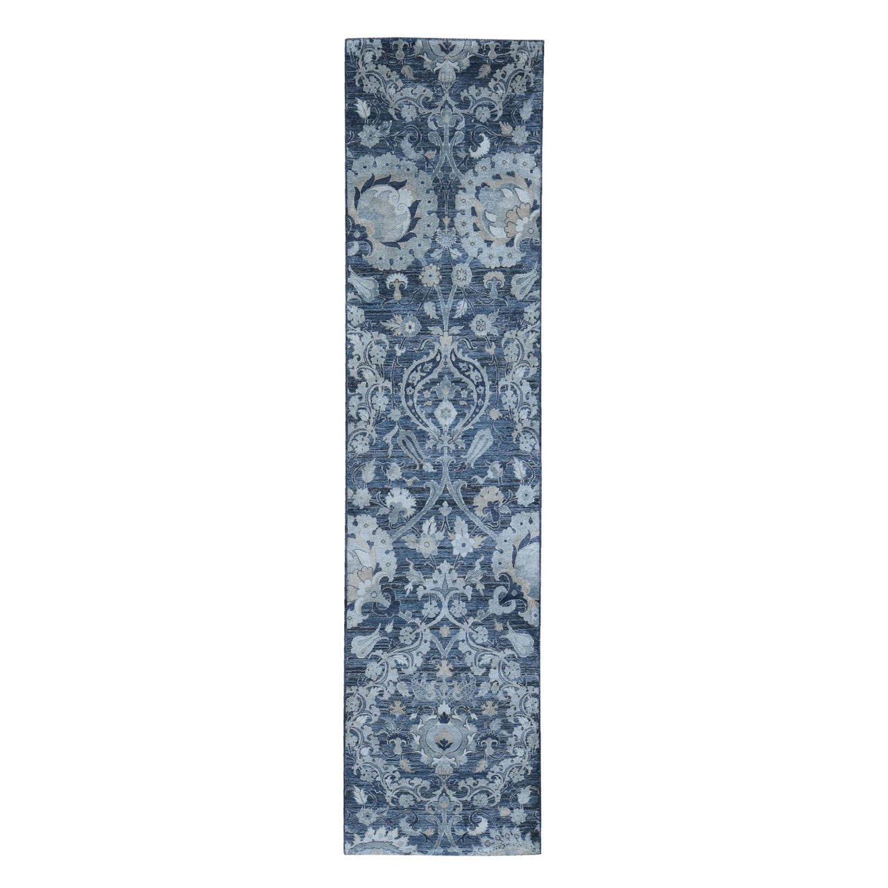 Gray 3'0" x 12'2" and Hand knotted Wool/Silk Rug - Sku: O059953