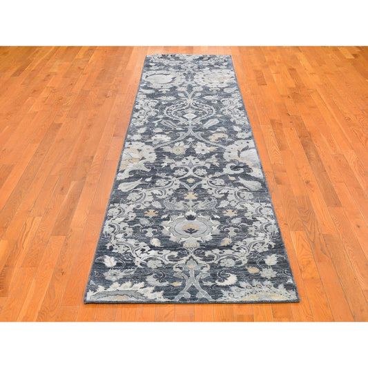 Wool and Silk Wool & Silk Hand Knotted Rug Grey No Border 3.0X12.2 -O059953