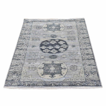 Wool and Silk Wool & Silk Hand Knotted Rug Grey Gray 3.0X5.2 -O059954
