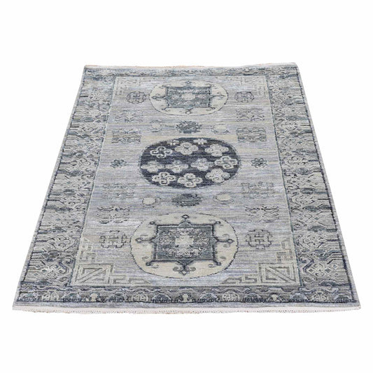 Wool and Silk Wool & Silk Hand Knotted Rug Grey Gray 3.0X5.2 -O059954