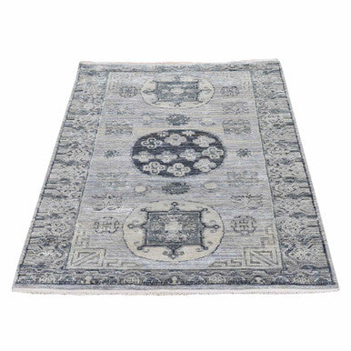 Wool and Silk Wool & Silk Hand Knotted Rug Grey Gray 3.0X5.2 -O059954