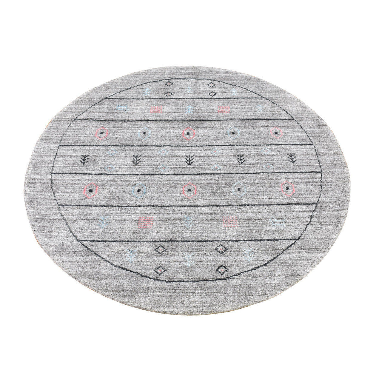 Gray 4'1" x 4'1" Modern and Contemporary Handloom Wool/Silk Rug - Sku: O059966
