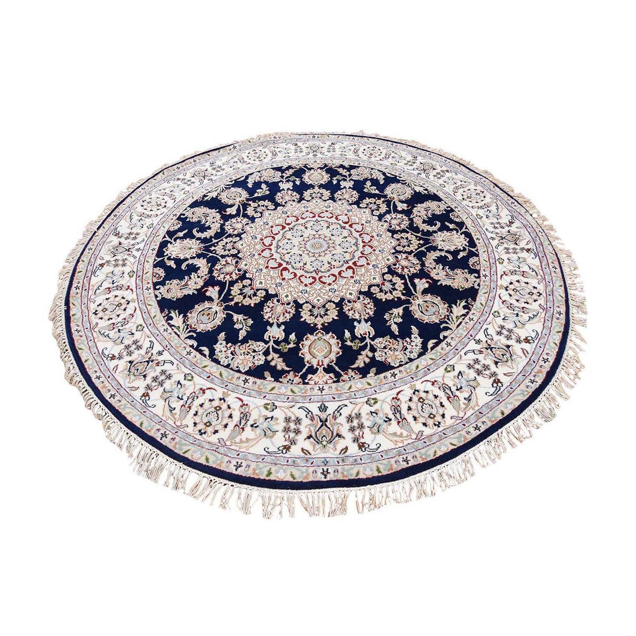Fine Oriental Wool Hand Knotted Rug Blue Ivory 6.0X6.0 -O059993