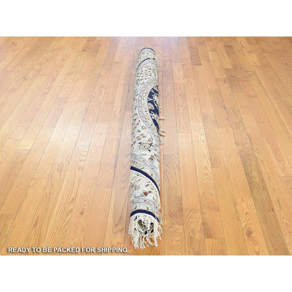 Fine Oriental Wool Hand Knotted Rug Blue Ivory 6.0X6.0 -O059993