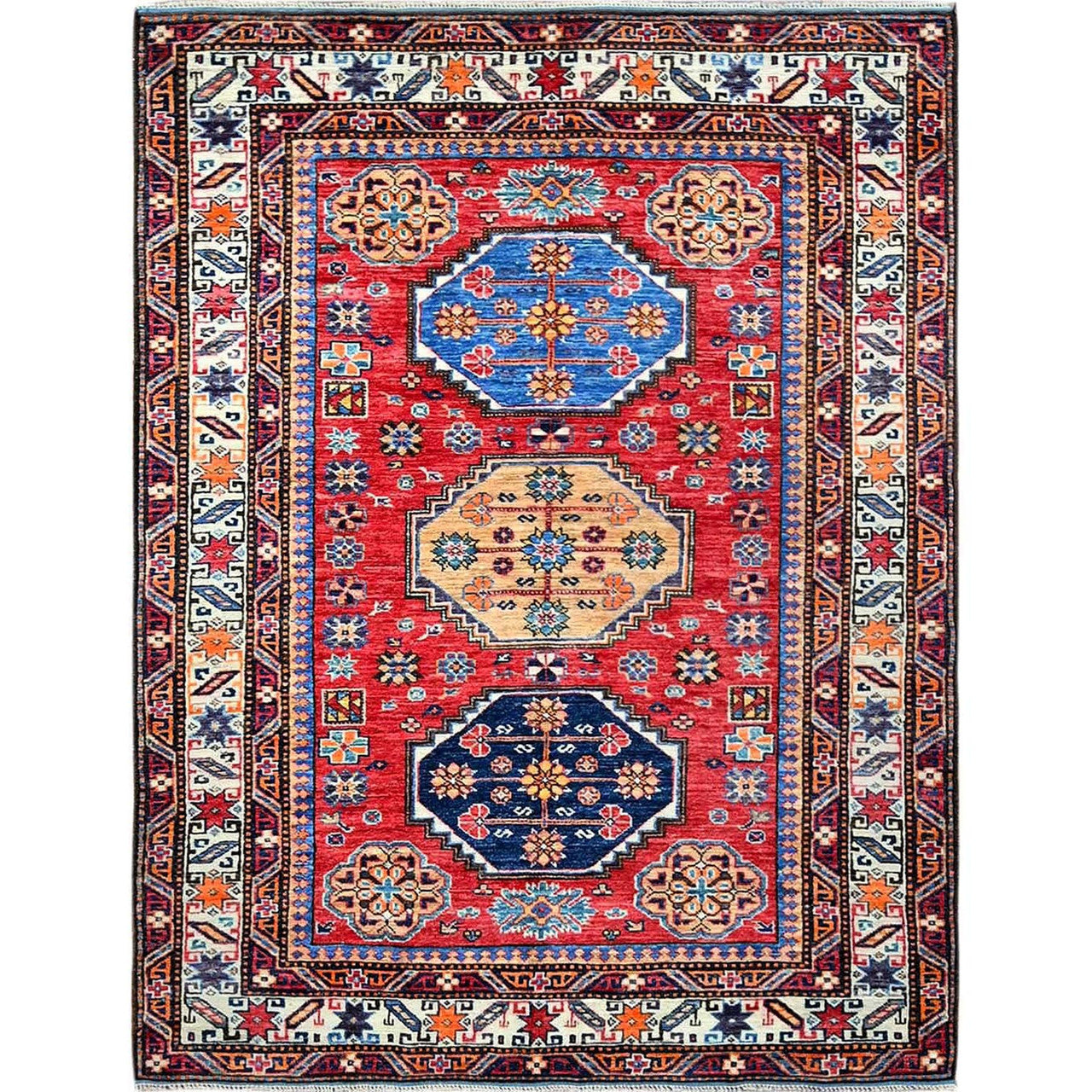Kazak Wool Hand Knotted Rug Red 4.3x5.7 -O0599