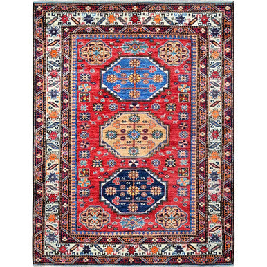 Kazak Wool Hand Knotted Rug Red 4.3x5.7 -O0599