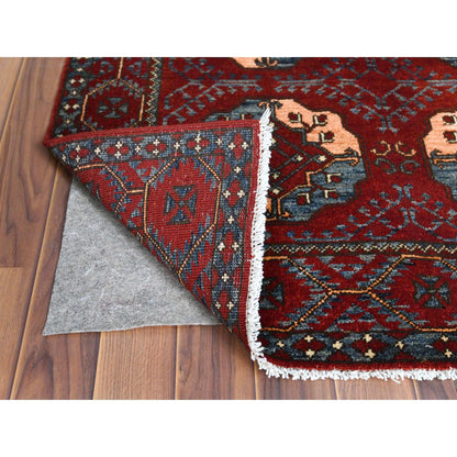 Tribal & Geometric Wool Hand Knotted Rug Red Red 3.5X4.4 -O060002