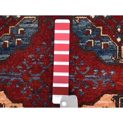 Tribal & Geometric Wool Hand Knotted Rug Red Red 3.5X4.4 -O060002