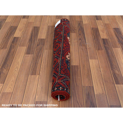 Tribal & Geometric Wool Hand Knotted Rug Red Red 3.5X4.4 -O060002