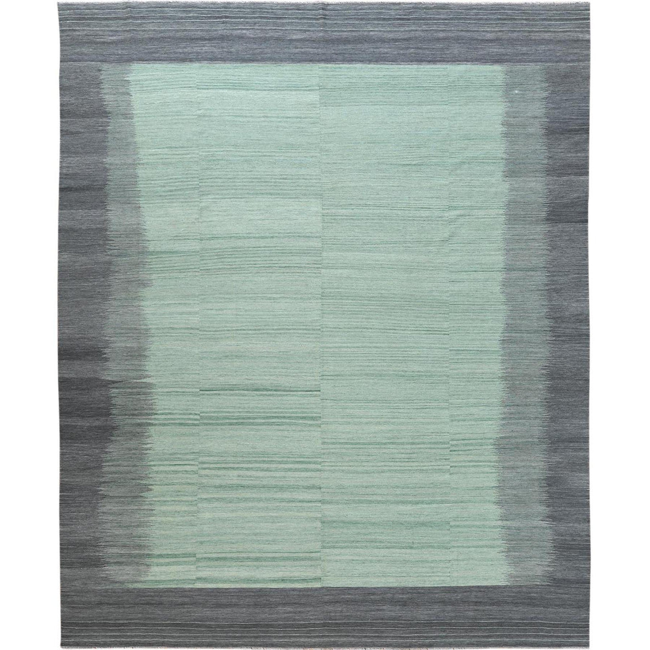 Flat Weave Wool Hand Woven Rug Green Dark Gray 12.0X15.0 -O060020