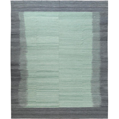 Flat Weave Wool Hand Woven Rug Green Dark Gray 12.0X15.0 -O060020