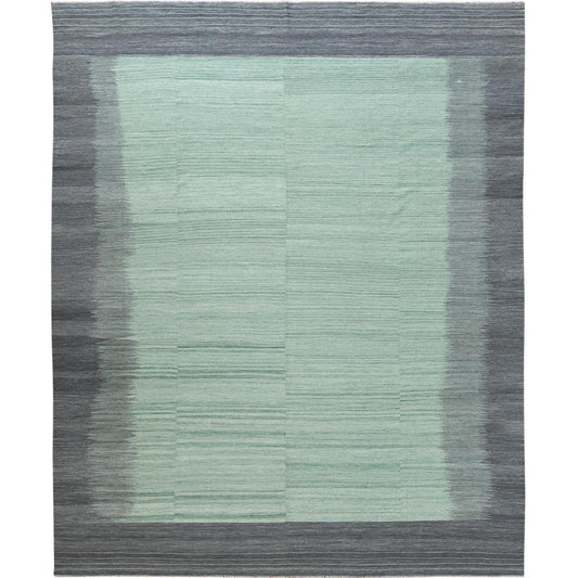 Flat Weave Wool Hand Woven Rug Green Dark Gray 12.0X15.0 -O060020