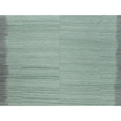 Flat Weave Wool Hand Woven Rug Green Dark Gray 12.0X15.0 -O060020