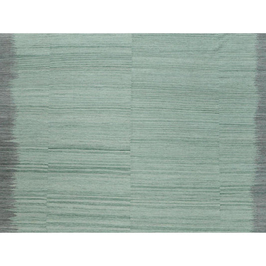 Flat Weave Wool Hand Woven Rug Green Dark Gray 12.0X15.0 -O060020