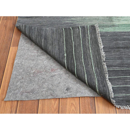 Flat Weave Wool Hand Woven Rug Green Dark Gray 12.0X15.0 -O060020