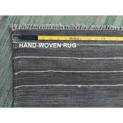 Flat Weave Wool Hand Woven Rug Green Dark Gray 12.0X15.0 -O060020