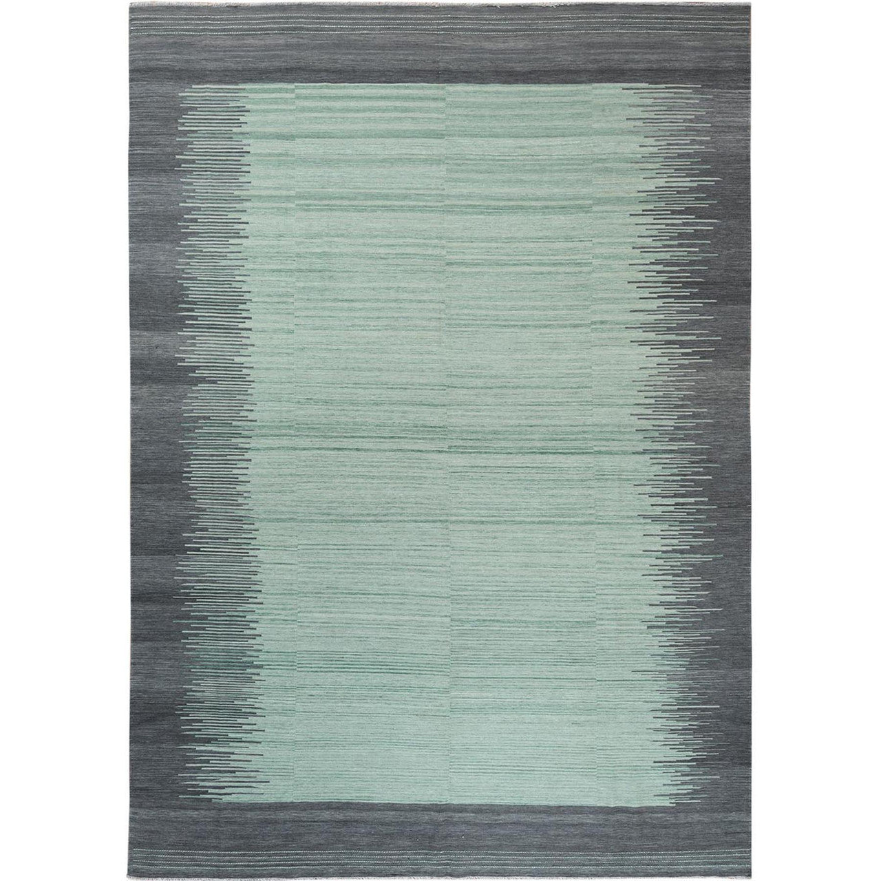 Flat Weave Wool Hand Woven Rug Green Dark Gray 10.0X14.1 -O060021