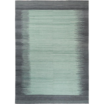 Flat Weave Wool Hand Woven Rug Green Dark Gray 10.0X14.1 -O060021