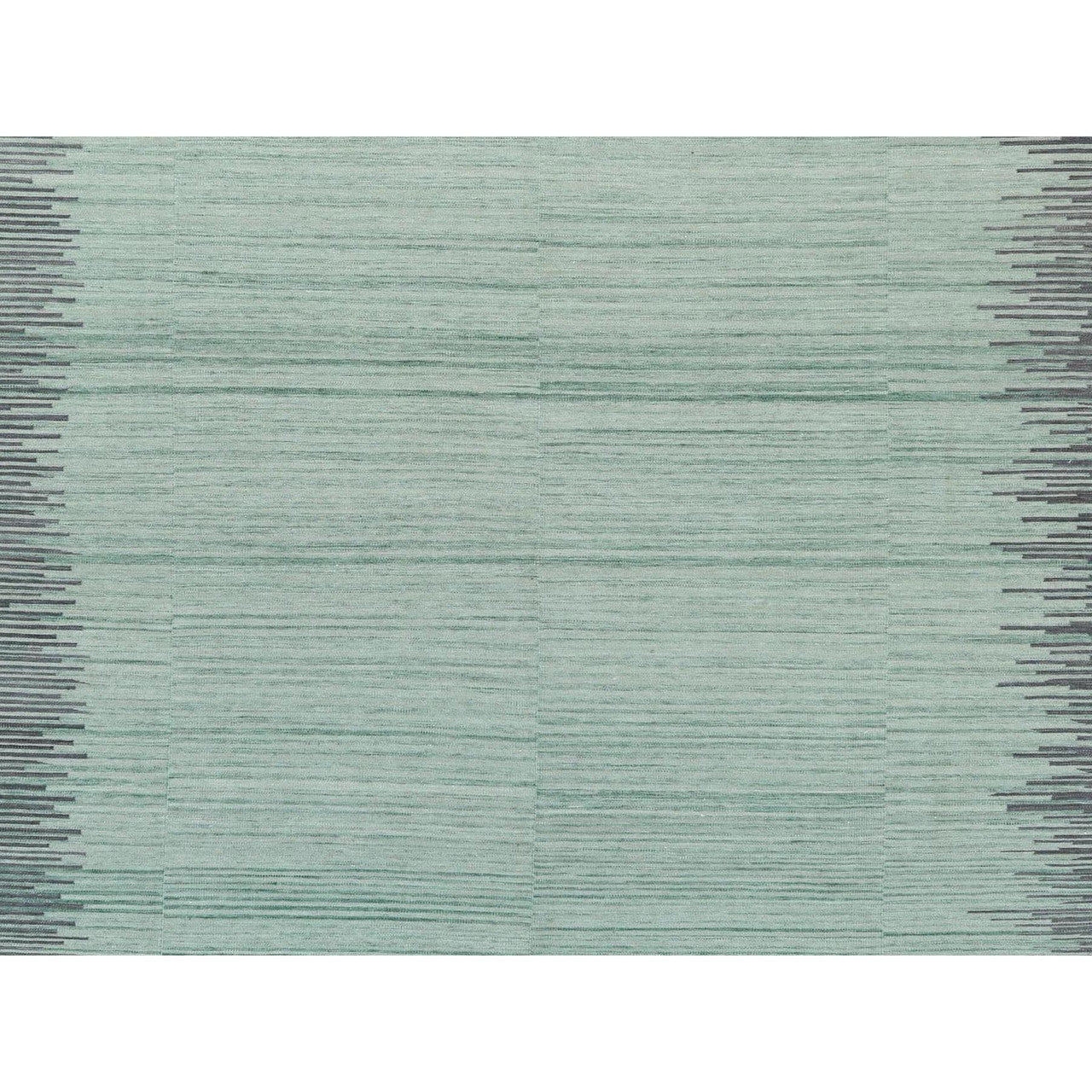 Flat Weave Wool Hand Woven Rug Green Dark Gray 10.0X14.1 -O060021