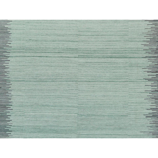 Flat Weave Wool Hand Woven Rug Green Dark Gray 10.0X14.1 -O060021