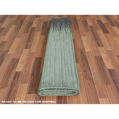 Flat Weave Wool Hand Woven Rug Green Dark Gray 10.0X14.1 -O060021