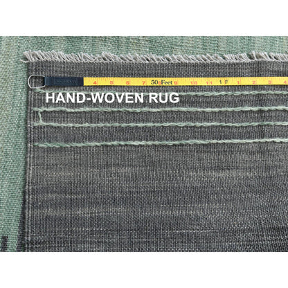 Flat Weave Wool Hand Woven Rug Green Dark Gray 10.0X14.1 -O060021