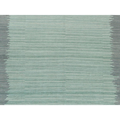 Flat Weave Wool Hand Woven Rug Green Dark Gray 9.3X12.1 -O060022